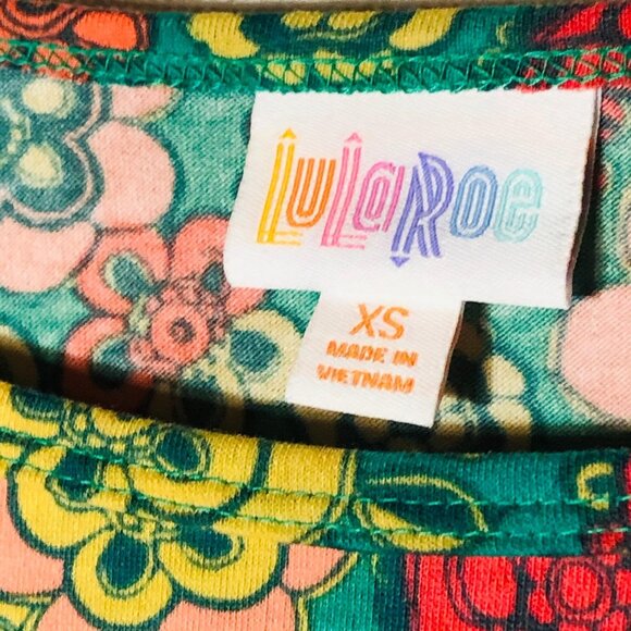 LuLaRoe Irma tunic short sleeve paisley pattern green & pink size xs READ new - Picture 3 of 10